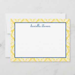 Damask Pattern Blue and Yellow Personalized Flat Card