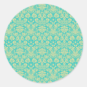Damask Pattern, Blue Damask, French Damask Classic Round Sticker