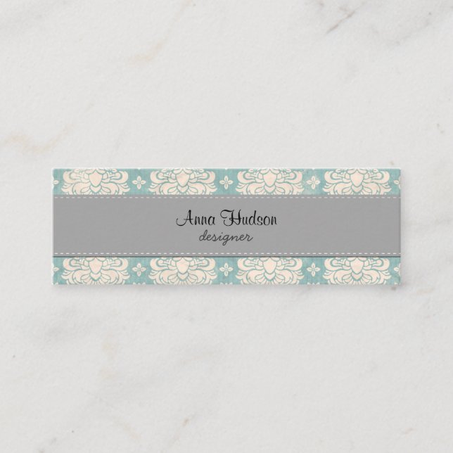 Damask Pattern, Blue Damask, French Damask Mini Business Card (Front)
