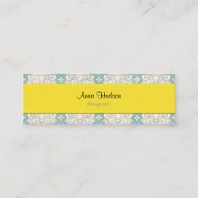 Damask Pattern, Blue Damask, French Damask Mini Business Card (Front)