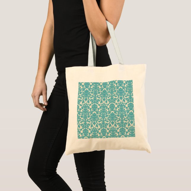Damask Pattern, Blue Damask, French Damask Tote Bag (Front (Product))