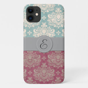 Damask Pattern, Blue Damask, Red Damask, Monogram iPhone 11 Case