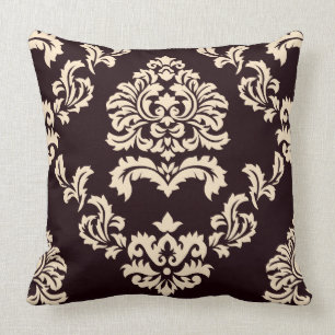 Damask Pattern Brown and Beige Throw Pillow