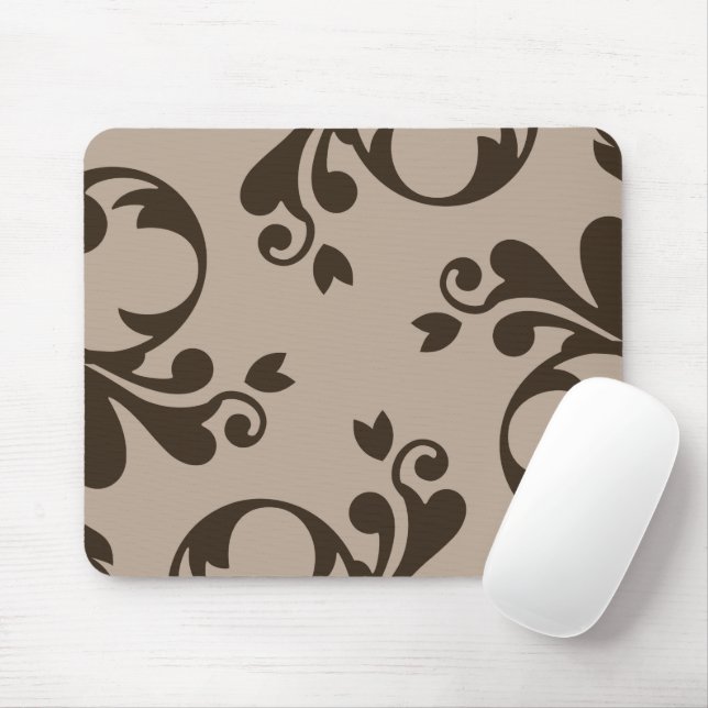 Damask Pattern, Brown Damask, French Damask Mouse Pad (With Mouse)