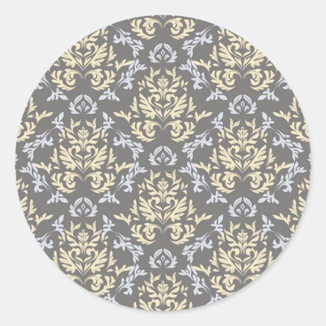 Damask pattern classic round sticker (Front)