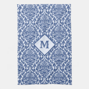 Damask Pattern custom monogram kitchen towel