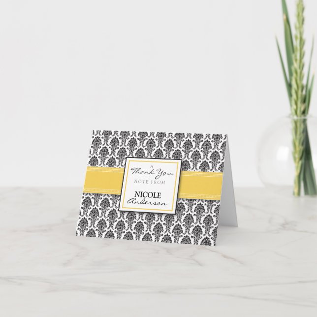 Damask Pattern Custom Thank You Card (yellow) (Front)