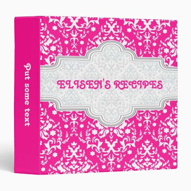 Damask pattern deepink, white & grey  frame recipe binder (Front/Spine)