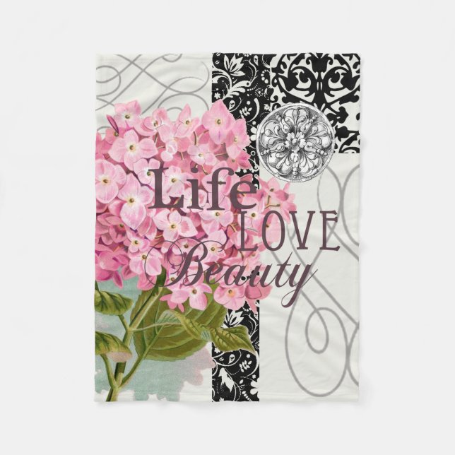 Damask Pattern Floral Decor Pretty Fleece Blanket (Front)
