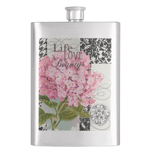 Damask Pattern Floral Decor Pretty Hip Flask (Front)