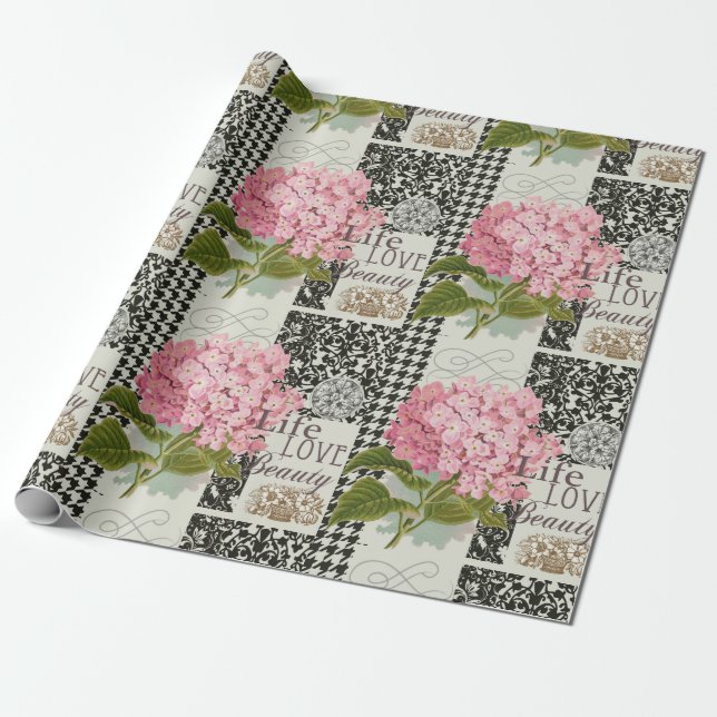 Damask Pattern Floral Decor Pretty Wrapping Paper (Unrolled)