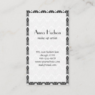Damask Pattern, French Damask, Black and White Business Card
