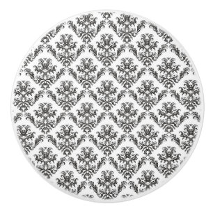 Damask Pattern, French Damask, Black and White Ceramic Knob