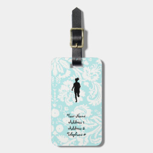 Damask Pattern; Girl Running Luggage Tag