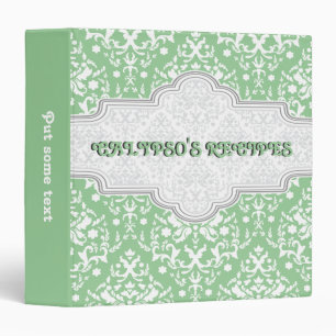 Damask pattern green, white & grey frame recipe binder