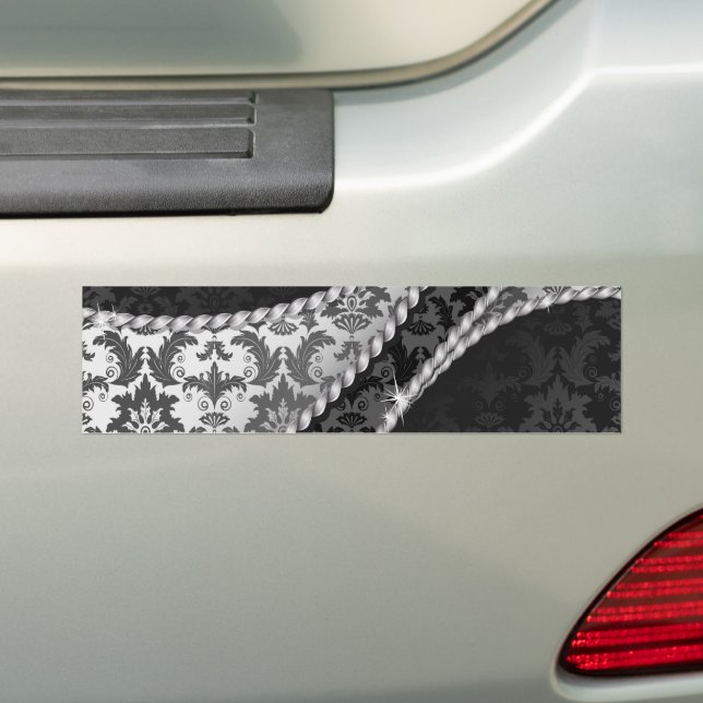 Damask Pattern, Grey Damask, French Damask Bumper Sticker (On Car)