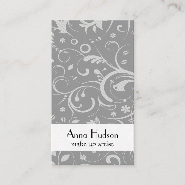 Damask Pattern, Grey Damask, French Damask Business Card (Front)