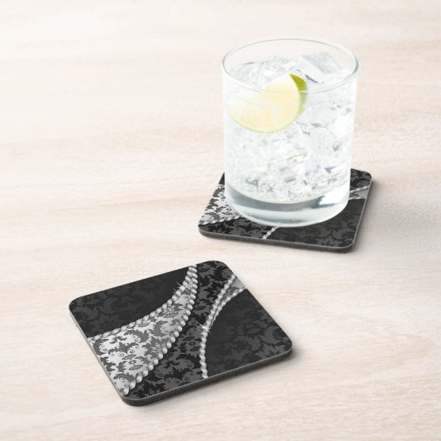 Damask Pattern, Grey Damask, French Damask Coaster (Right Side)