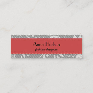 Damask Pattern, Grey Damask, French Damask Mini Business Card