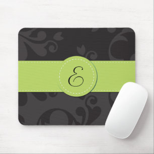 Damask Pattern, Grey Damask, Monogram Mouse Pad