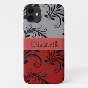 Damask Pattern, Grey Damask, Red Damask, Your Name iPhone 11 Case