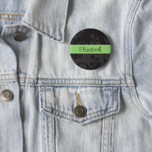 Damask Pattern, Grey Damask, Your Name 2 Inch Round Button