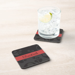 Damask Pattern, Grey Damask, Your Name Coaster