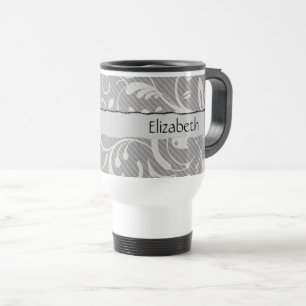 Damask Pattern, Grey Damask, Your Name Travel Mug