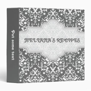 Damask pattern grey, white & grey frame recipe binder