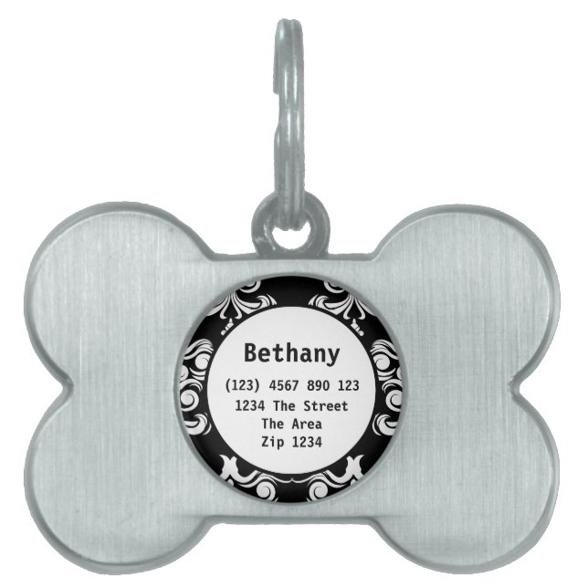 Damask Pattern ID Name Pet ID Tag (Front)