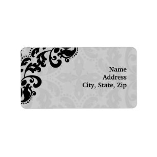 Damask pattern in black and grey label