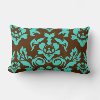 Damask Pattern in Brown & Turquoise Lumbar Pillow