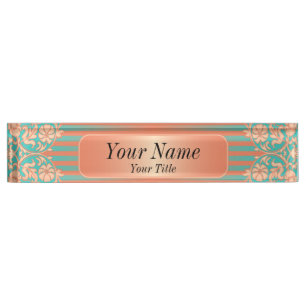 Damask Pattern in Coral & Teal DIY Text Nameplate