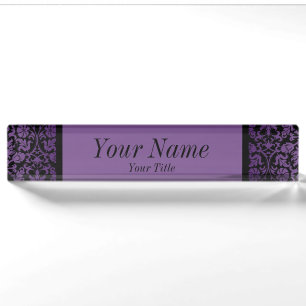 Damask Pattern in Purple & Black   DIY Text Nameplate