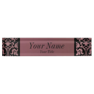 Damask Pattern in Rose Gold and Black   DIY Text Nameplate