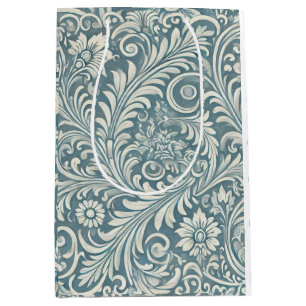 Damask Pattern in Soft Blue and Ivory Medium Gift Bag