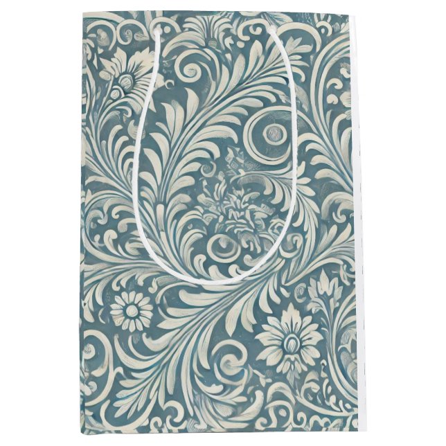 Damask Pattern in Soft Blue and Ivory Medium Gift Bag (Front)