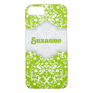 Damask pattern lime green, white cute girly iPhone 8/7 case