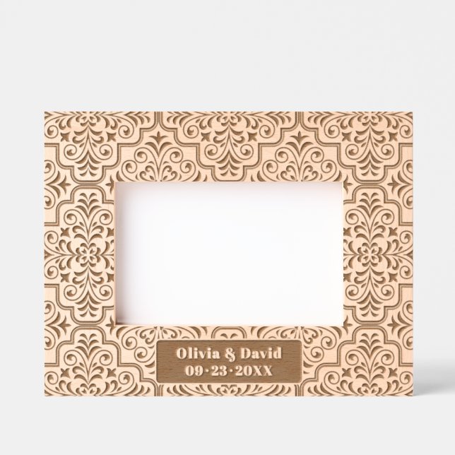 Damask pattern names and date wedding  etched frames (Front)