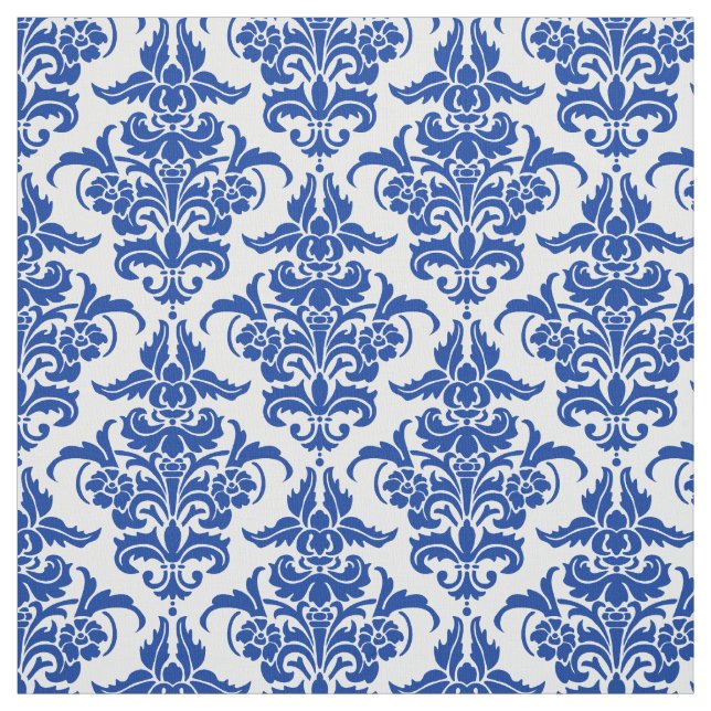 Damask Pattern - Navy Blue on White Fabric (Swatch)
