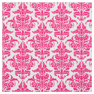 Damask Pattern - Neon Red on White Fabric