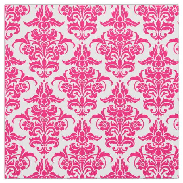 Damask Pattern - Neon Red on White Fabric (Swatch)