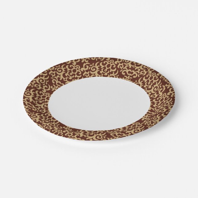 Damask pattern on gradient background paper plate (Angled)