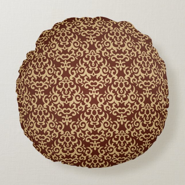 Damask pattern on gradient background round pillow (Front)