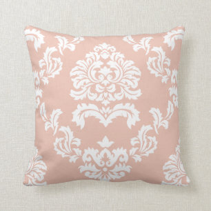 Damask Pattern Peach and White Throw Pillow