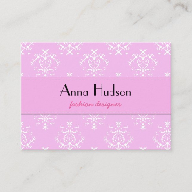 Damask Pattern, Pink Damask, French Damask Business Card (Front)