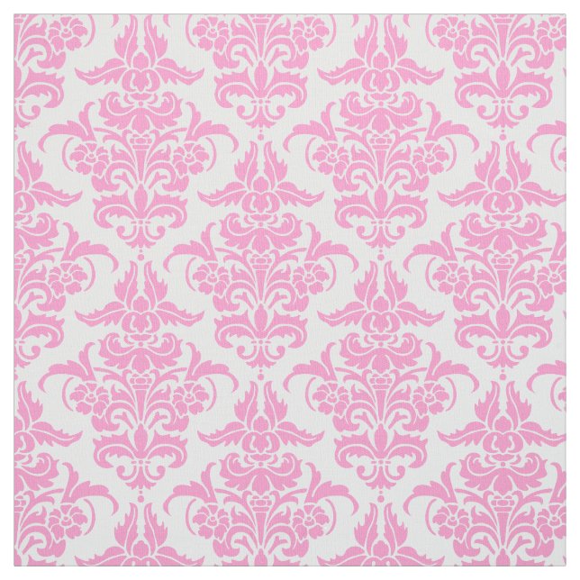 Damask Pattern -Pink on White Fabric (Swatch)