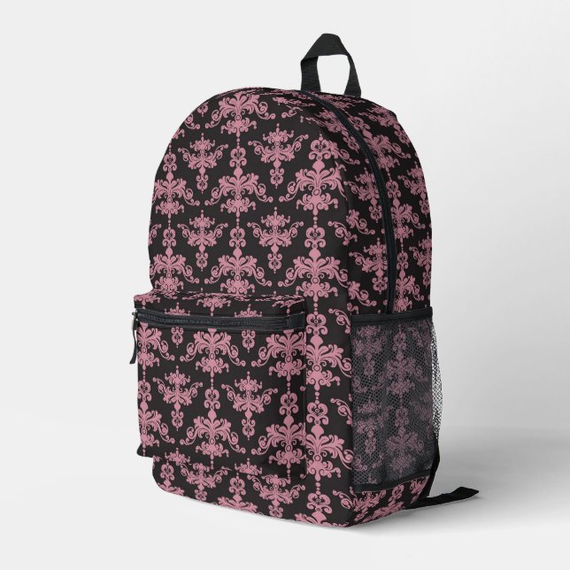 Damask Pattern Printed Backpack (Back Corner Right)