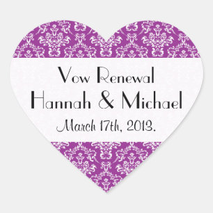 Damask Pattern, Purple Damask, Vow Renewal Heart Sticker