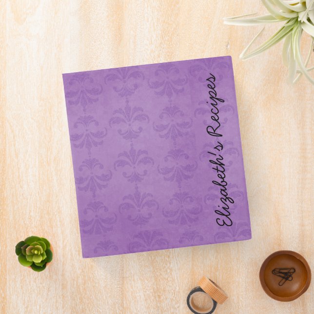 Damask Pattern, Purple Damask, Your Name Binder (In Situ)